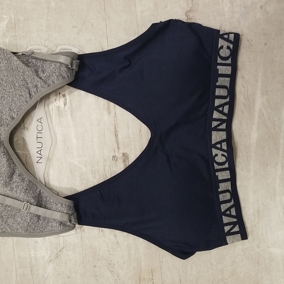 💕NAUTICA💕 Logo Bralettes (2 Pack) ~ Navy Blue   & Gray Medium M NWT - Picture 2 of 9
